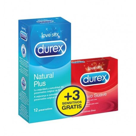 Durex Natural Plus 12 Unidades + Sensitivo 3 Unidades