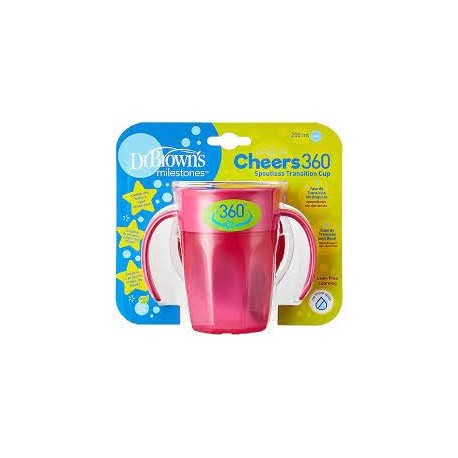 Dr Brown's Vaso 360º Sin Boquilla con Asa Rosa 200 ml