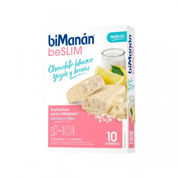 BiManan beSlim Barritas Chocolate Blanco Yogur y Limón 10 Unidades