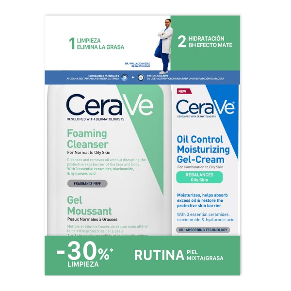 CeraVe Pack Gel Limpiador Espumoso 473 ml + Oil Control Gel-Crema Hidratante 52 ml