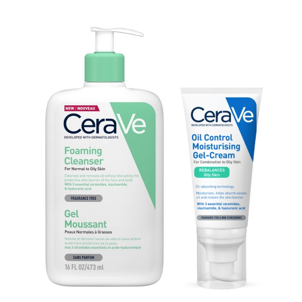 CeraVe Pack Gel Limpiador Espumoso 473 ml + Oil Control Gel-Crema Hidratante 52 ml