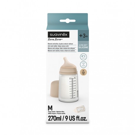 Suavinex Zero Zero Biberón Anticólico Silicona +3 Meses Flujo Medio 270 ml