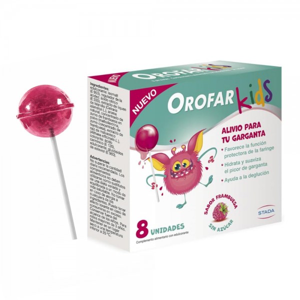 Orofar Kids Piruleta Sabor Frambuesa Alivio Garganta 8 Unidades