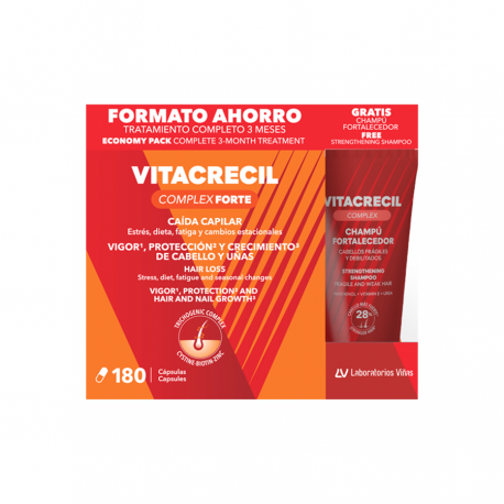Vitacrecil Forte 180 Cápsulas + Regalo Champú Fortalecedor 100 ml