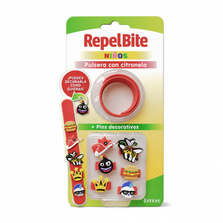 RepelBite Niños Pulsera Citronela Personalizable Rojo